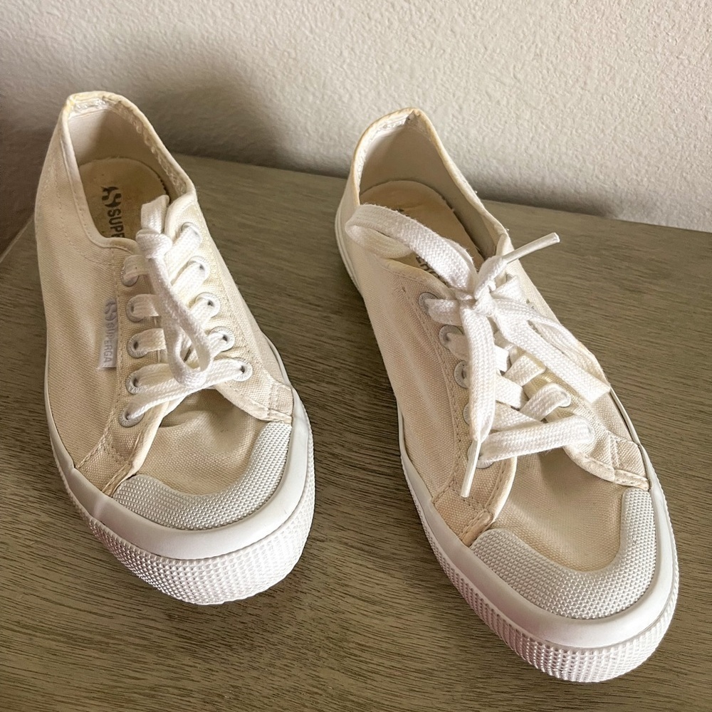 Superga White Canvas Sneakers, Size 38